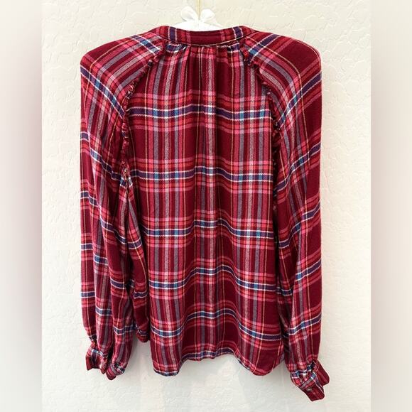 ANTHROPOLOGIE | Pilcro Red Plaid Button Front Long Sleeve Blouse | Medium - Picture 5 of 8